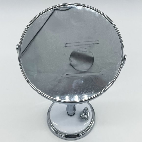 Chrome Bird on White Base Double Sided Magnification Makeup Desk Top Mirror - Picture 4 of 6